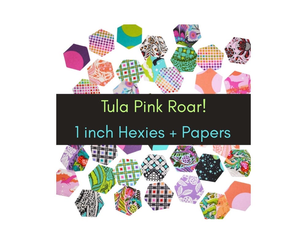 Tula Pink Roar! Hexies: 42 diecut 1-inch Fabric hexagons + Paper Templates for EPP