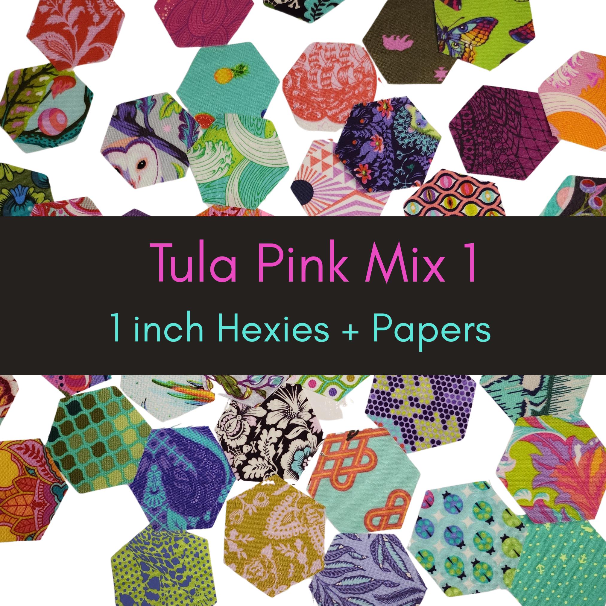 EPP kit Tula Pink Mix 1 Hexies: 42 Precut 1-inch hexagons + Paper Templates