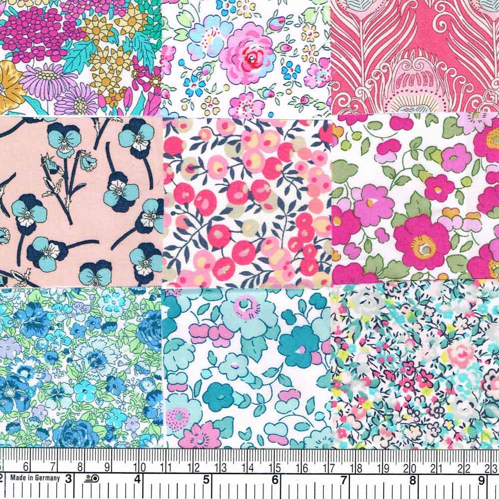 Liberty of London Tana Lawn 2.5 inch mini charm squares; English Paper Piecing (EPP); quilting; fine lawn fabric, England, rainbow