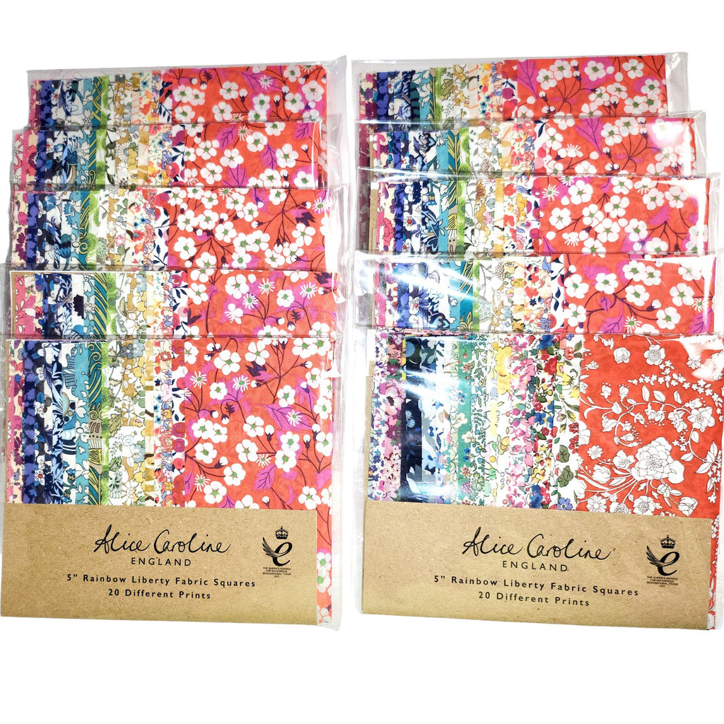 Liberty of London Tana Lawn 5 inch charm squares; English Paper Piecing (EPP); quilting; fine lawn fabric, England, rainbow