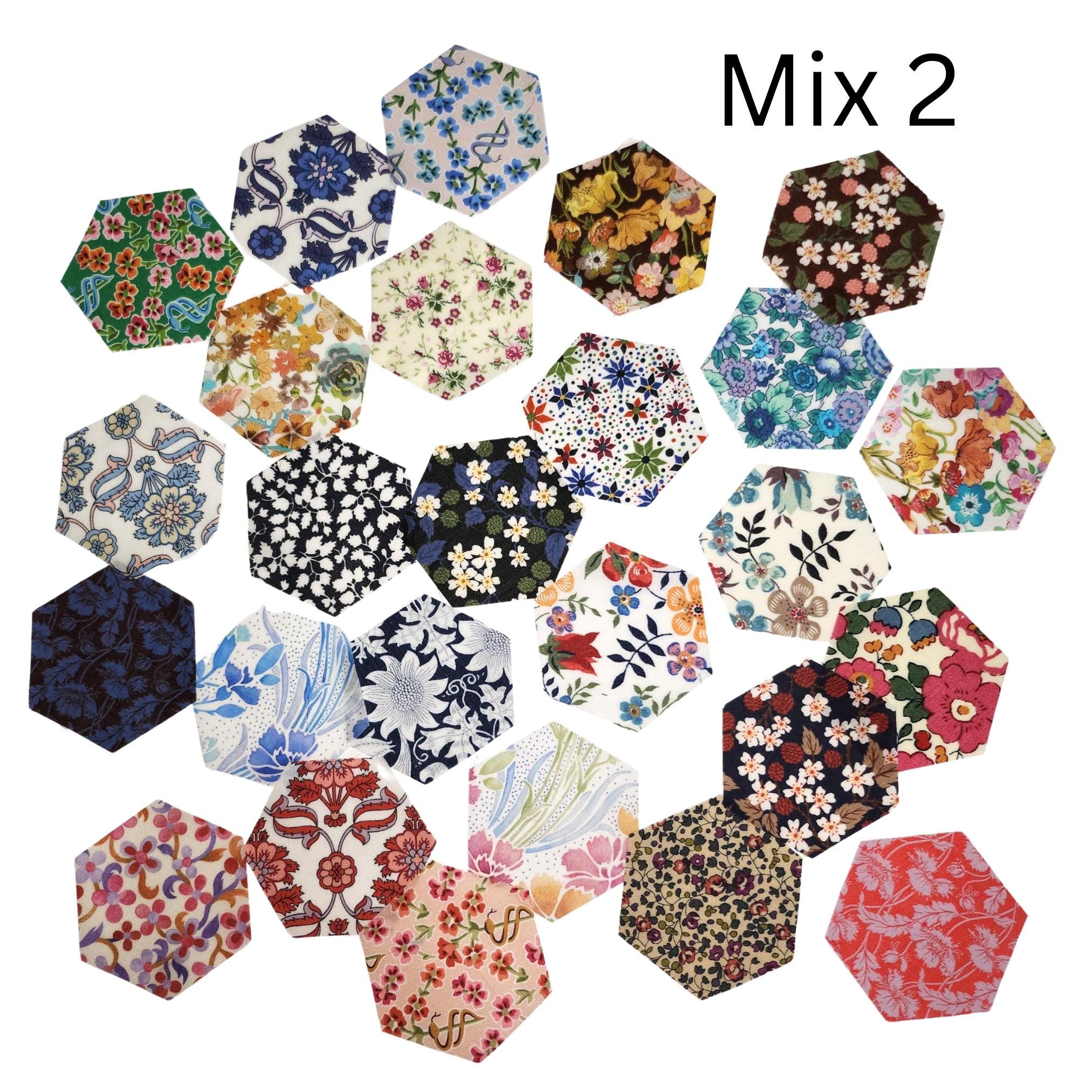 Liberty of London Tana Lawn 1 inch die cut hexies (26) plus papers; English Paper Piecing (EPP); quilting; lawn fabric, multicolor