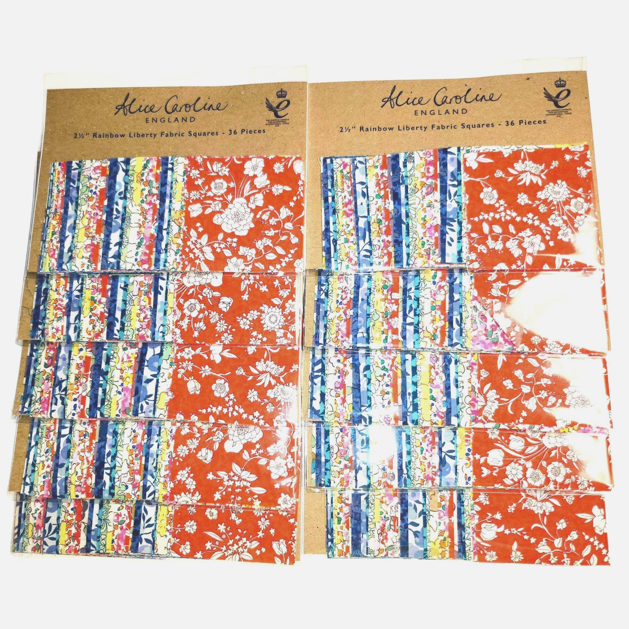 Liberty of London Tana Lawn 2.5 inch mini charm squares; English Paper Piecing (EPP); quilting; fine lawn fabric, England, rainbow