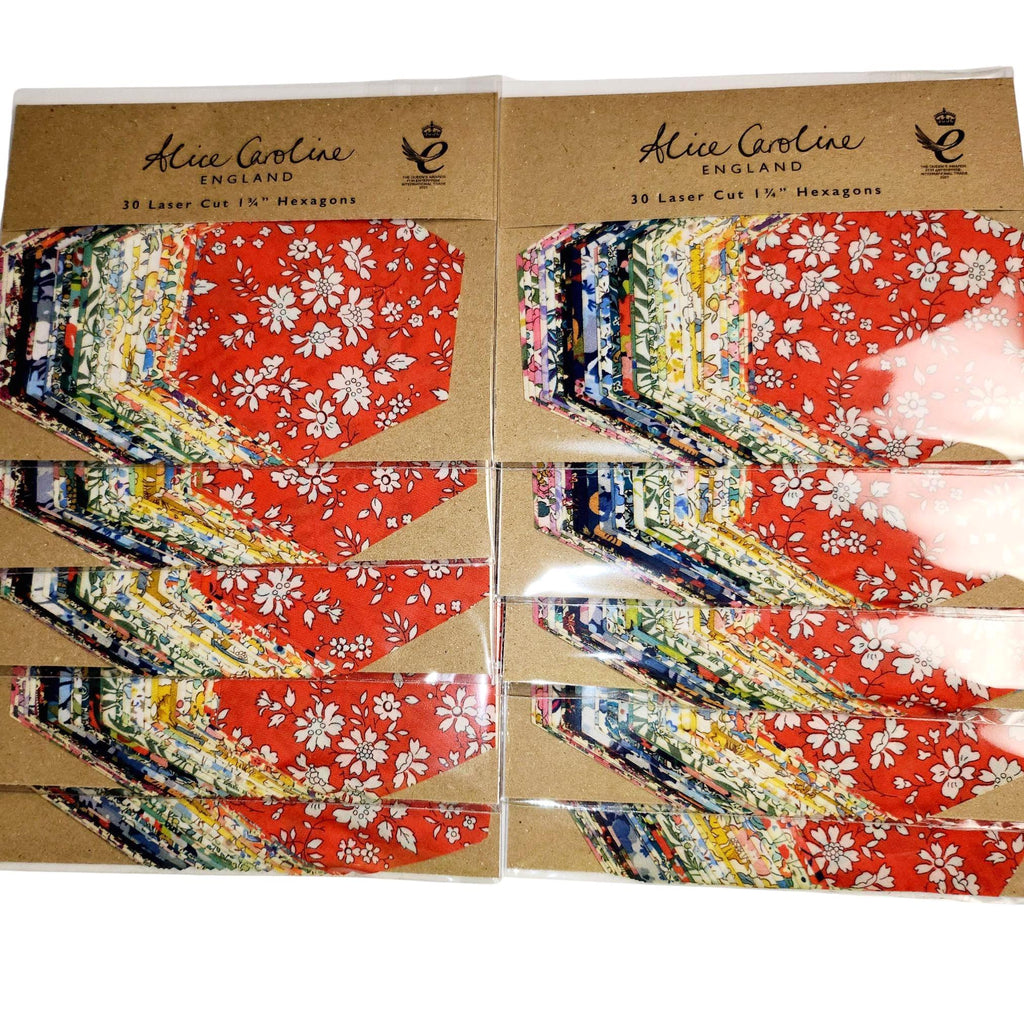 Liberty of London Tana Lawn 1.5 inch laser cut hexies (30) and die cut papers; English Paper Piecing (EPP); quilting; rainbow floral fabric