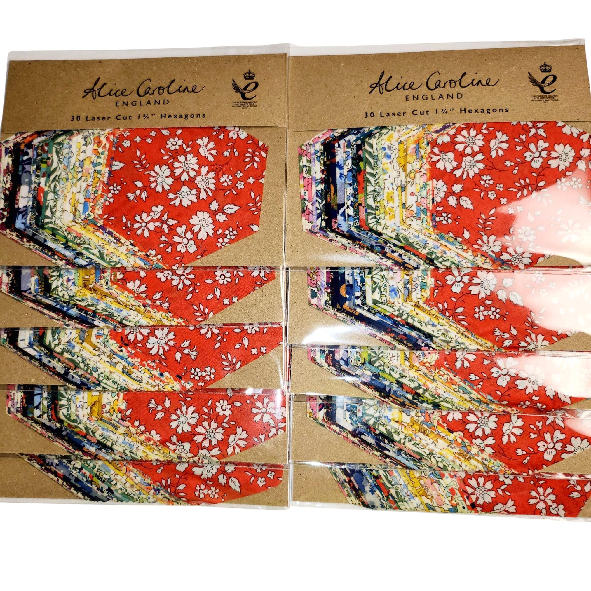 Liberty of London Tana Lawn 1.5 inch laser cut hexies (30) and die cut papers; English Paper Piecing (EPP); quilting; rainbow floral fabric