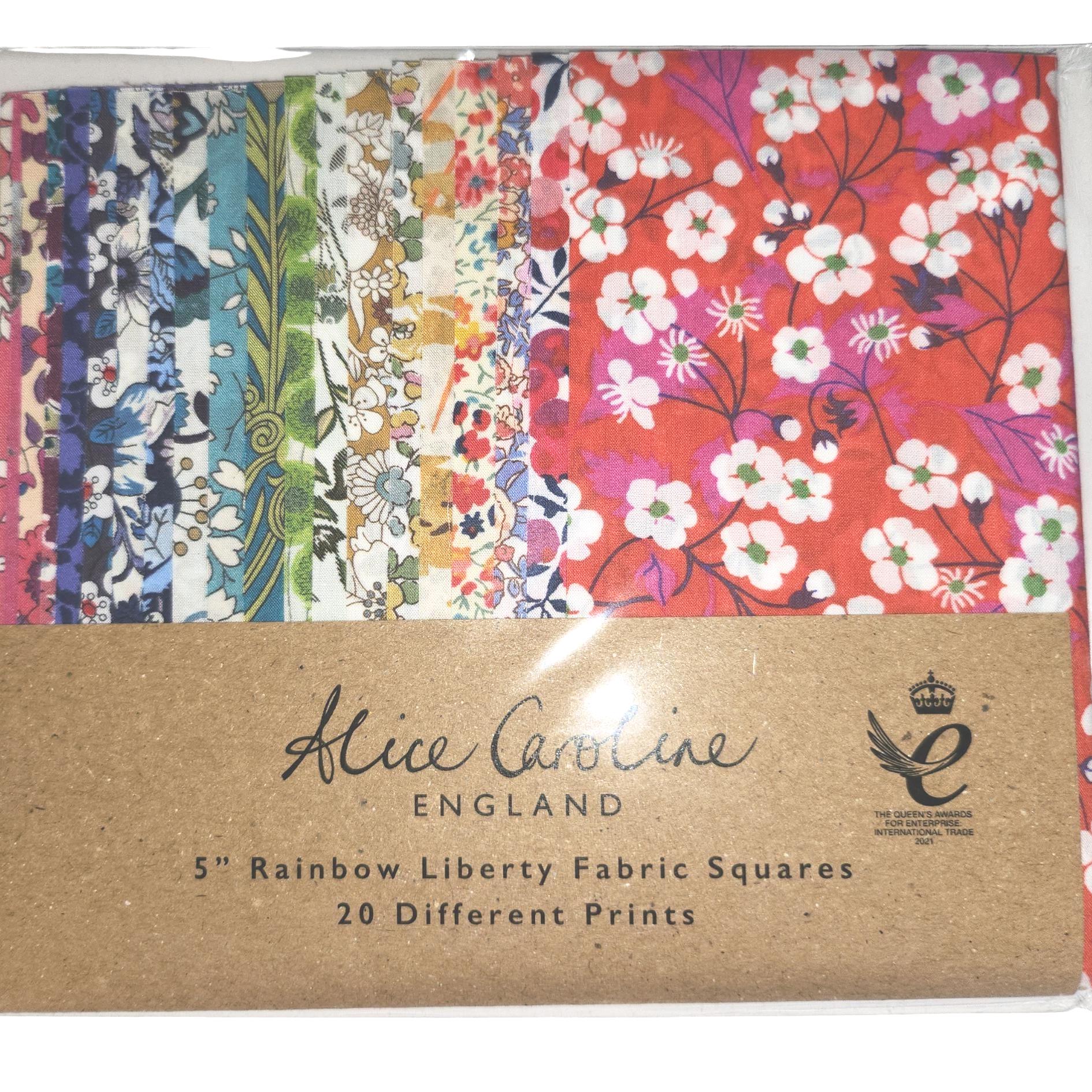 Liberty of London Tana Lawn 5 inch charm squares; English Paper Piecing (EPP); quilting; fine lawn fabric, England, rainbow