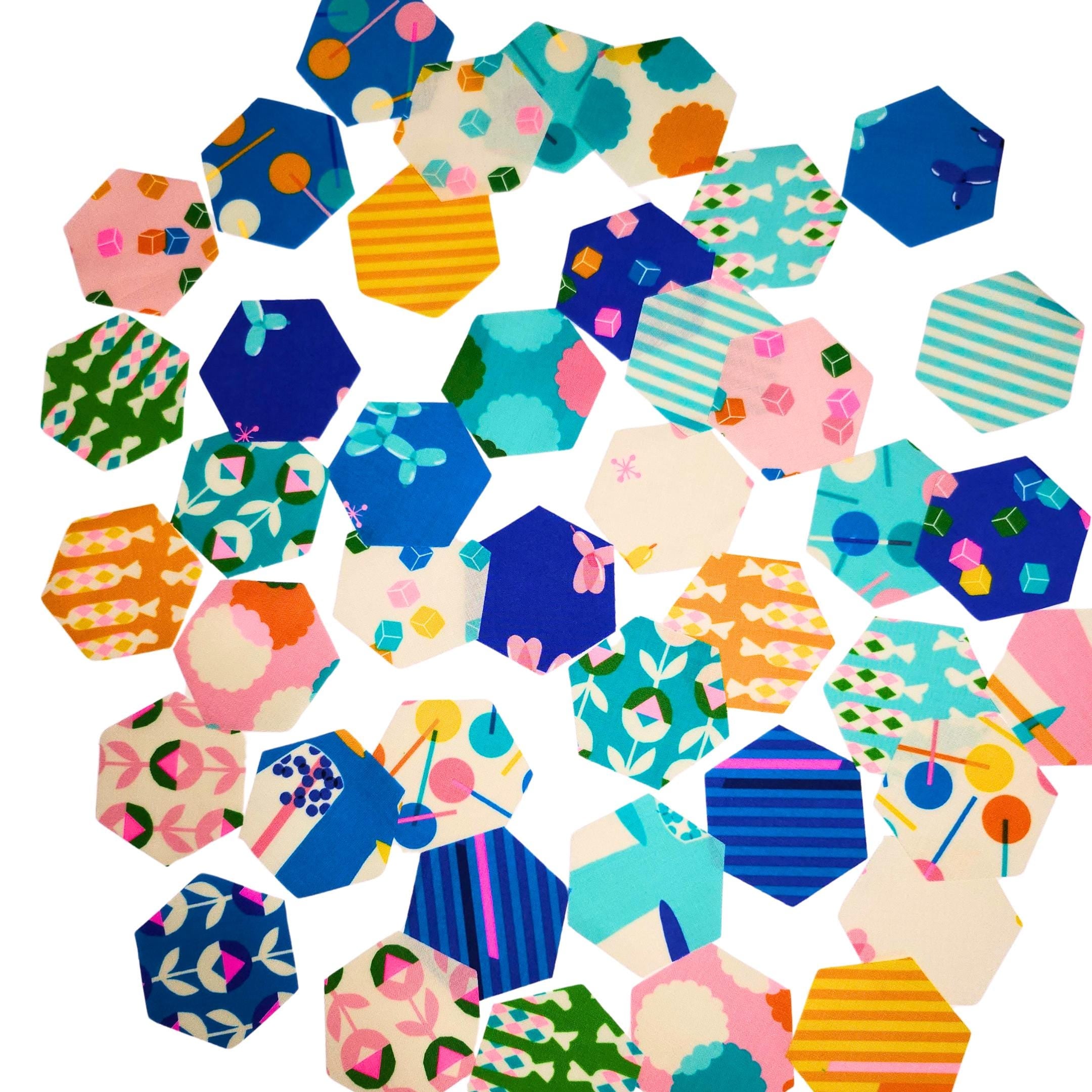 Ruby Star Society Eye Candy 1 inch die cut hexies (42) and precut paper templates English Paper Piecing (EPP); Moda quilt abric, hexagons