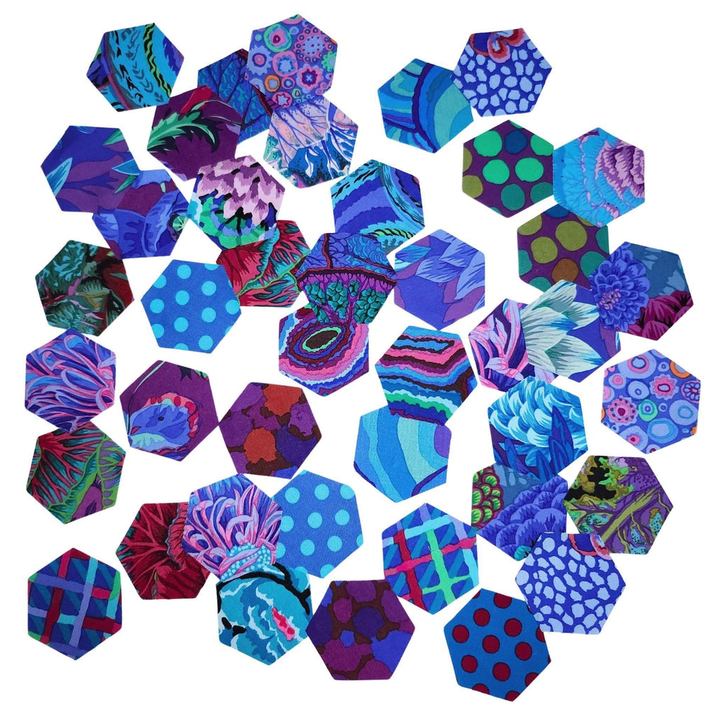 42 Kaffe Fassett Classics Royal 1 inch die cut hexies and papers; English Paper Piecing (EPP); quilting; Free Spirit fabric, precut hexagons