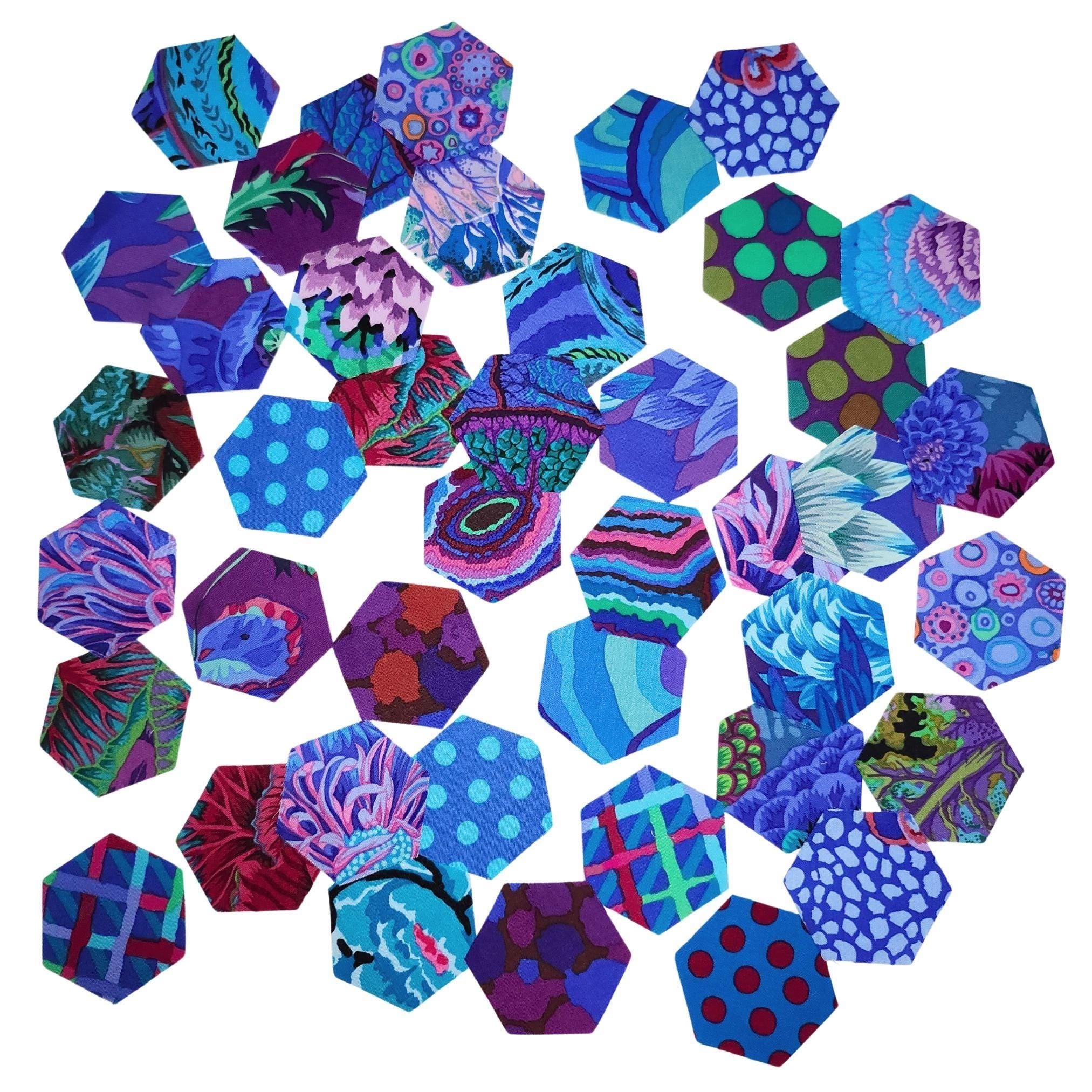 42 Kaffe Fassett Classics Royal 1 inch die cut hexies and papers; English Paper Piecing (EPP); quilting; Free Spirit fabric, precut hexagons