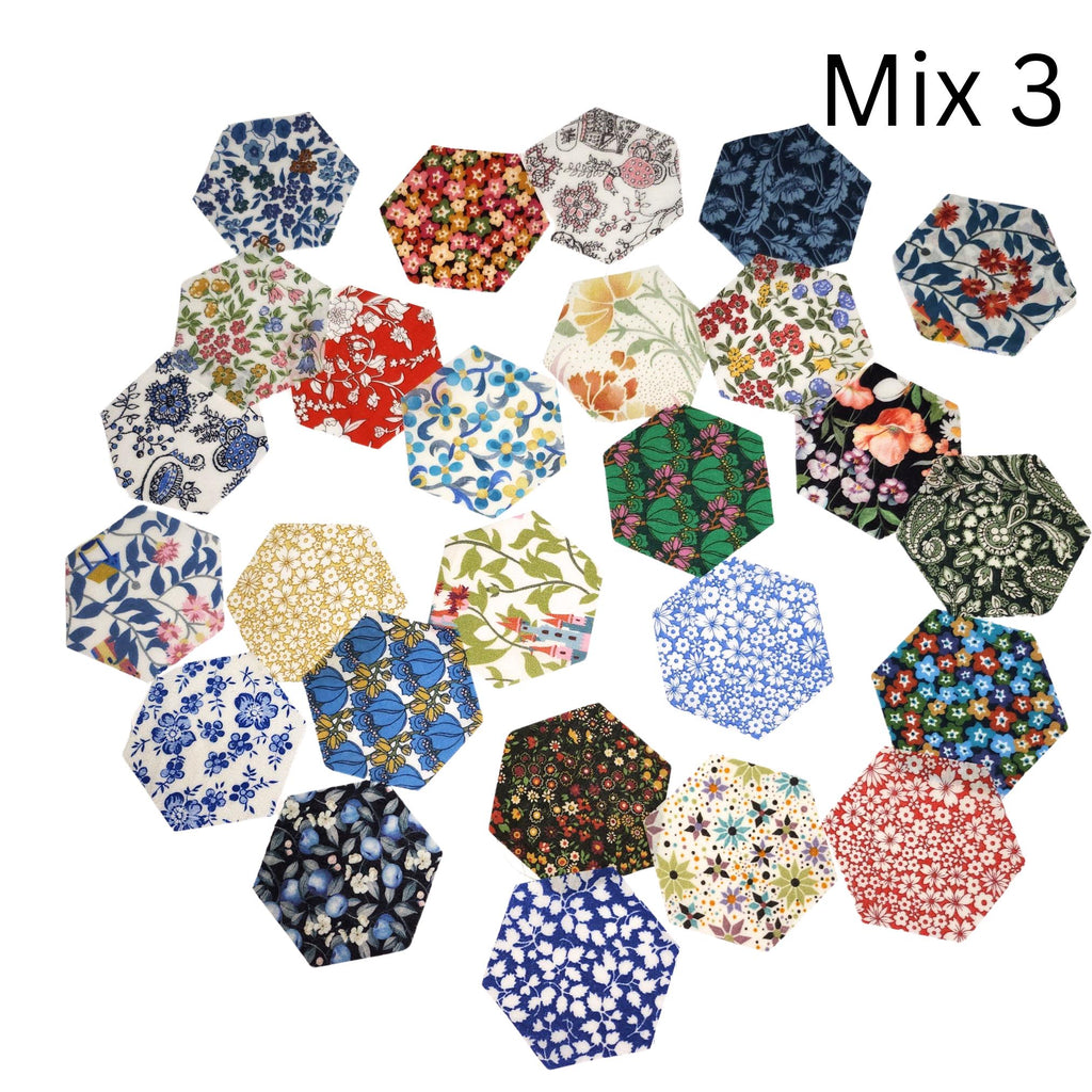 Liberty of London Tana Lawn 1 inch die cut hexies (26) plus papers; English Paper Piecing (EPP); quilting; lawn fabric, multicolor