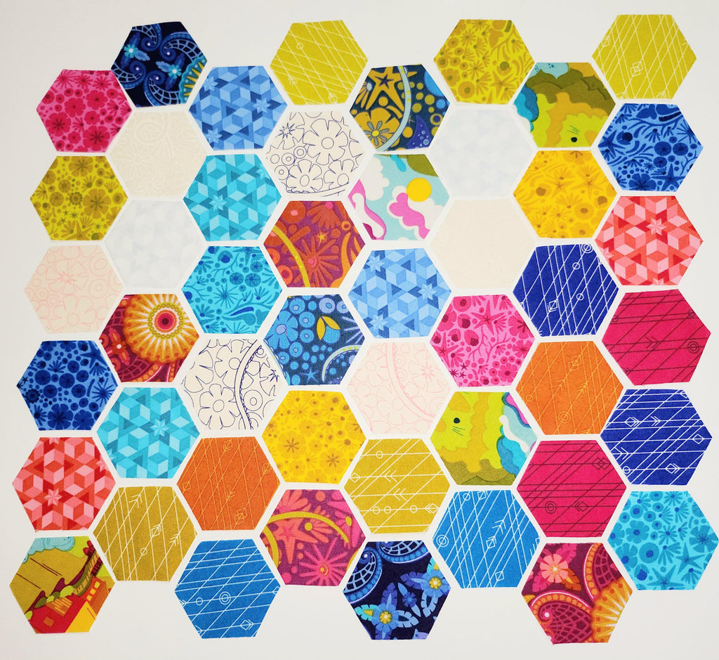 48 precut hexagons Alison Glass Diving Board 1 inch die cut hexies and paper templates for English Paper Piecing (EPP) out of print fabric