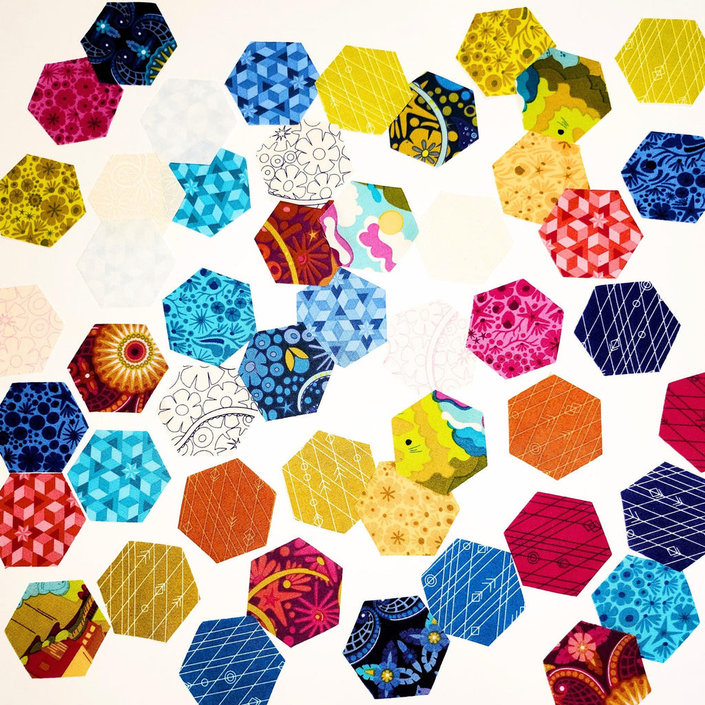 48 precut hexagons Alison Glass Diving Board 1 inch die cut hexies and paper templates for English Paper Piecing (EPP) out of print fabric
