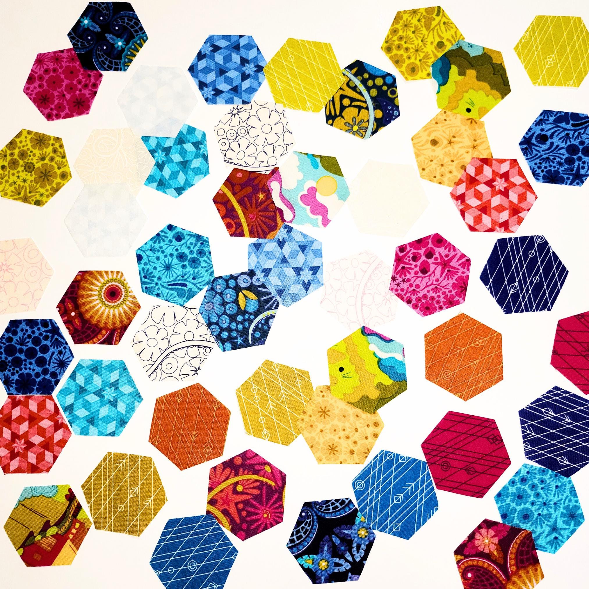 48 precut hexagons Alison Glass Diving Board 1 inch die cut hexies and paper templates for English Paper Piecing (EPP) out of print fabric