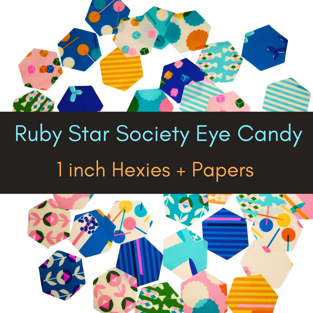 Ruby Star Society Eye Candy 1 inch die cut hexies (42) and precut paper templates English Paper Piecing (EPP); Moda quilt abric, hexagons
