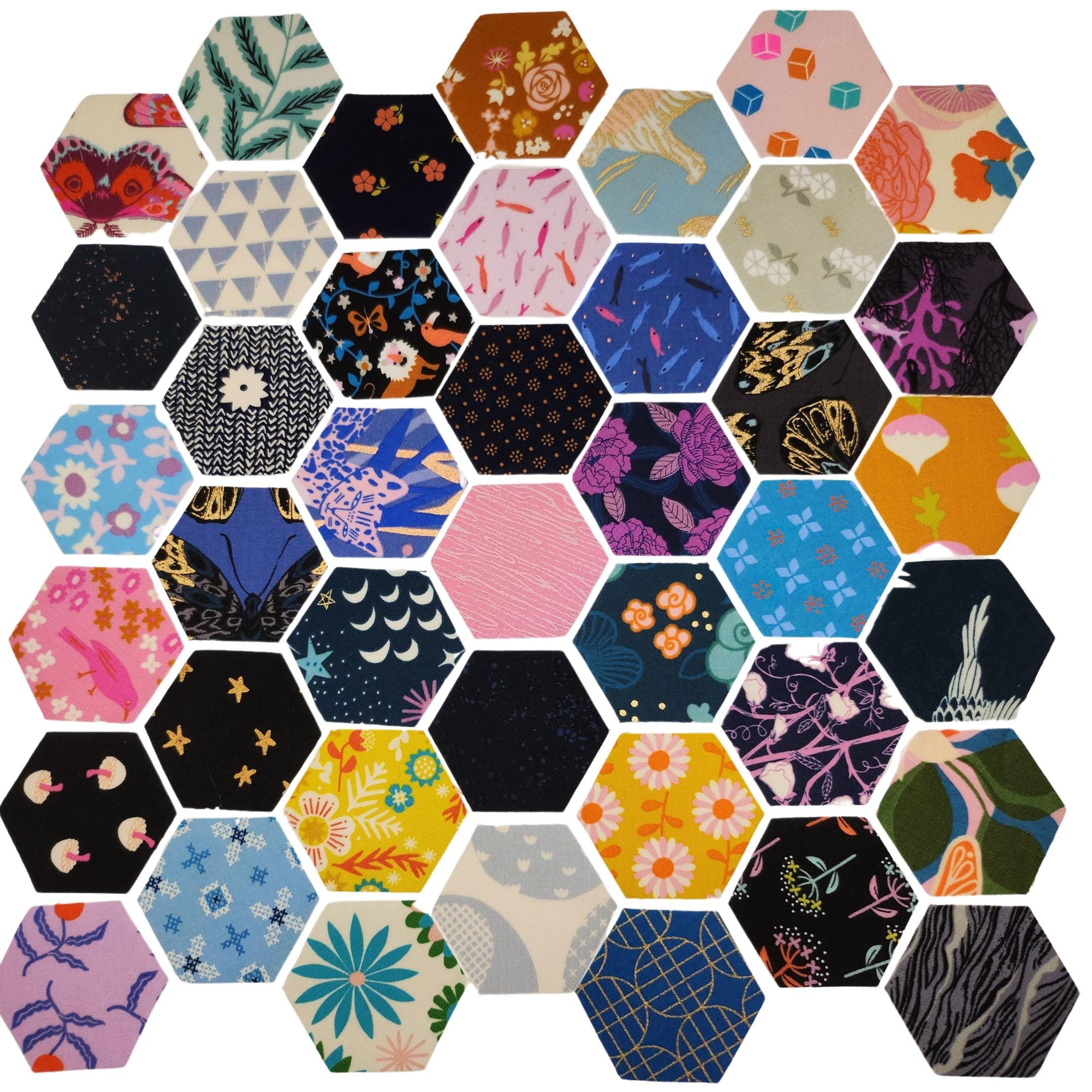 42 precut hexagons Ruby Star Society Mix one: 1 inch die cut hexies and paper templates with no duplicates for English Paper Piecing (EPP)