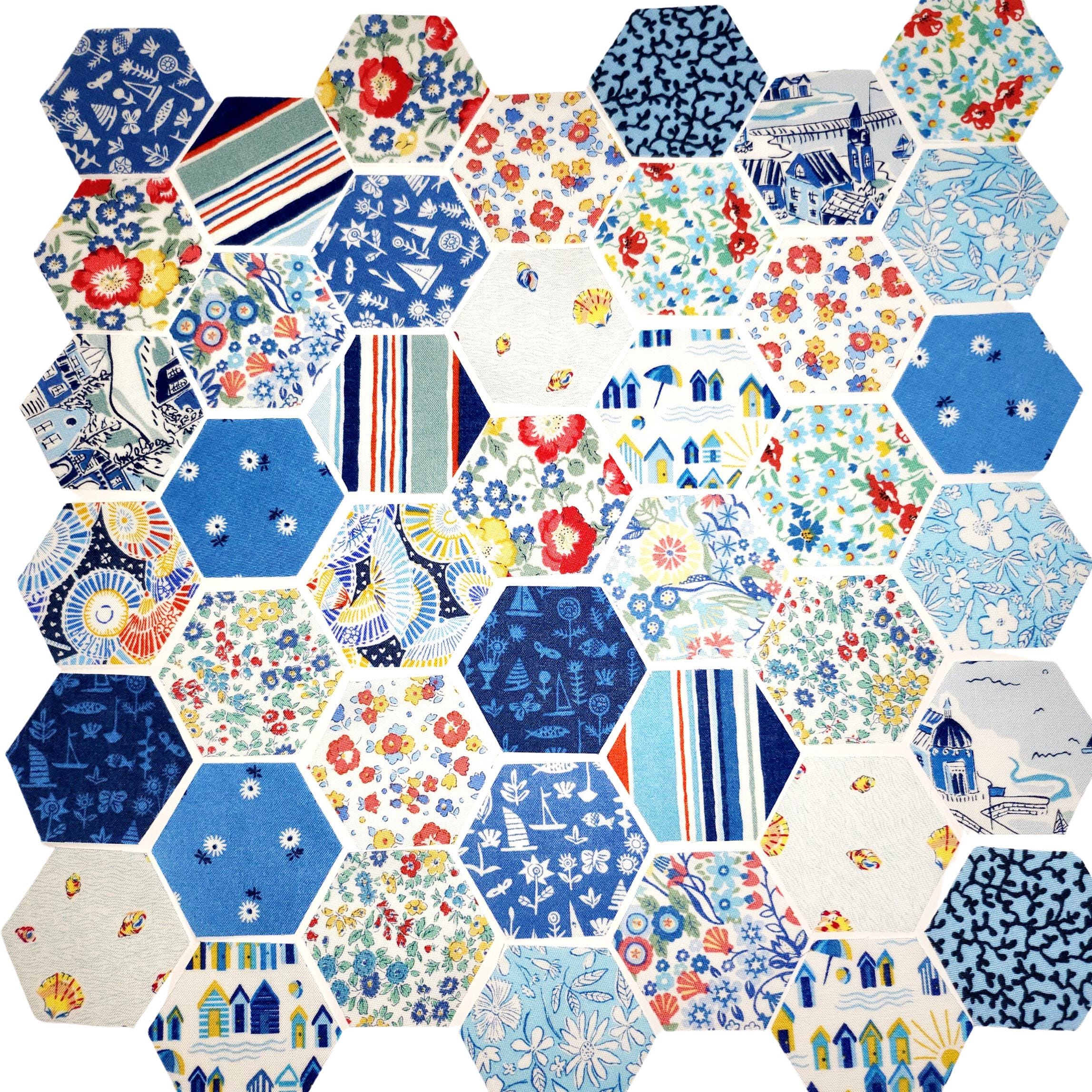 42 precut hexagons Liberty The Riviera Collection A 1 inch die cut hexies  plus paper templates; English Paper Piecing (EPP) fabric