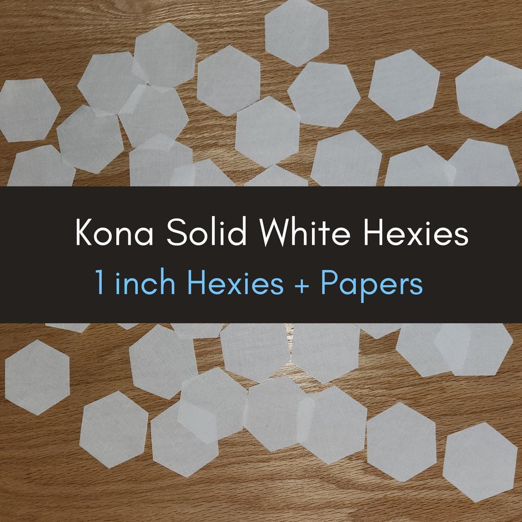 42 Kona Solid white 1 inch die cut hexies and paper templates; English Paper Piecing (EPP); precut fabric hexagons, Robert Kaufman