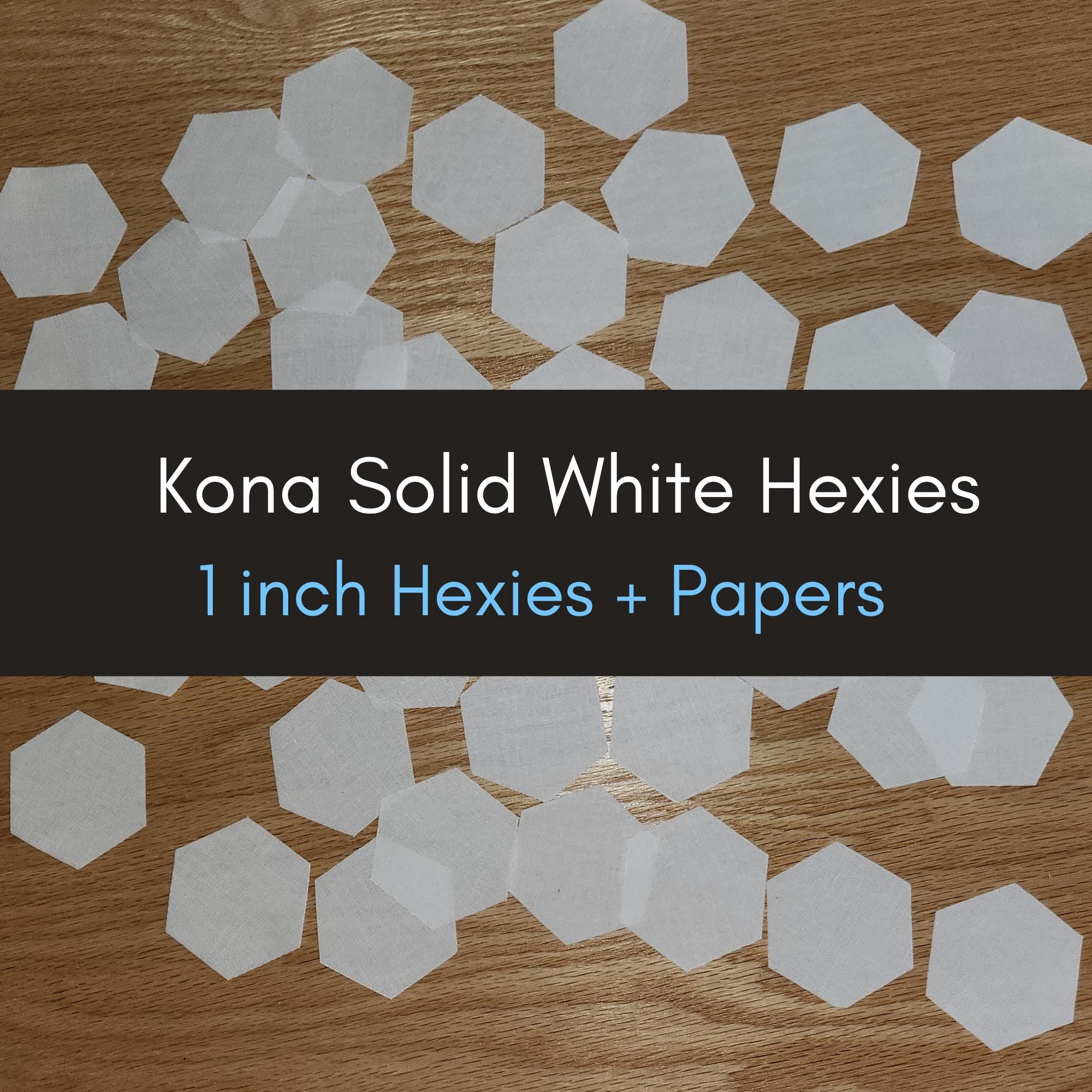 42 Kona Solid white 1 inch die cut hexies and paper templates; English Paper Piecing (EPP); precut fabric hexagons, Robert Kaufman