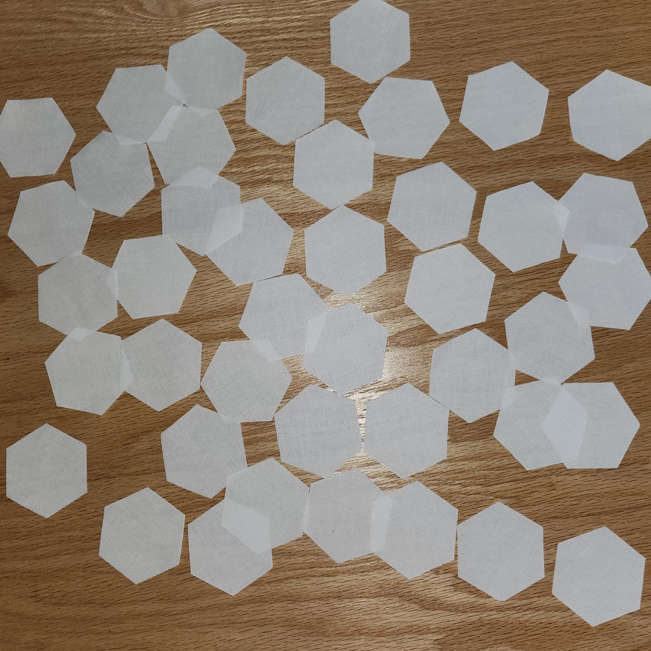 42 Kona Solid white 1 inch die cut hexies and paper templates; English Paper Piecing (EPP); precut fabric hexagons, Robert Kaufman