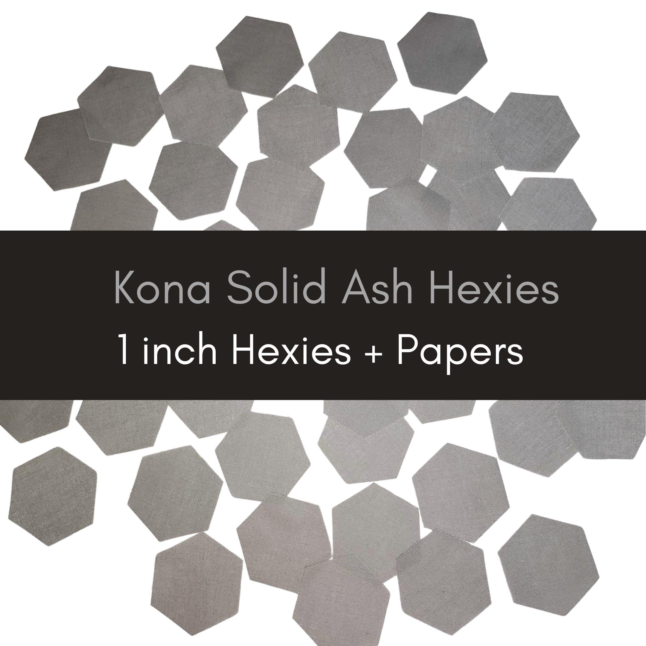 EPP Kit Kona Solid Ash Hexies: 42 Precut 1 inch Fabric hexagons + Paper Templates