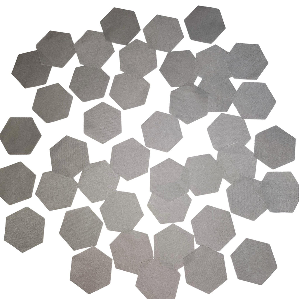 EPP Kit Kona Solid Ash Hexies: 42 Precut 1 inch Fabric hexagons + Paper Templates