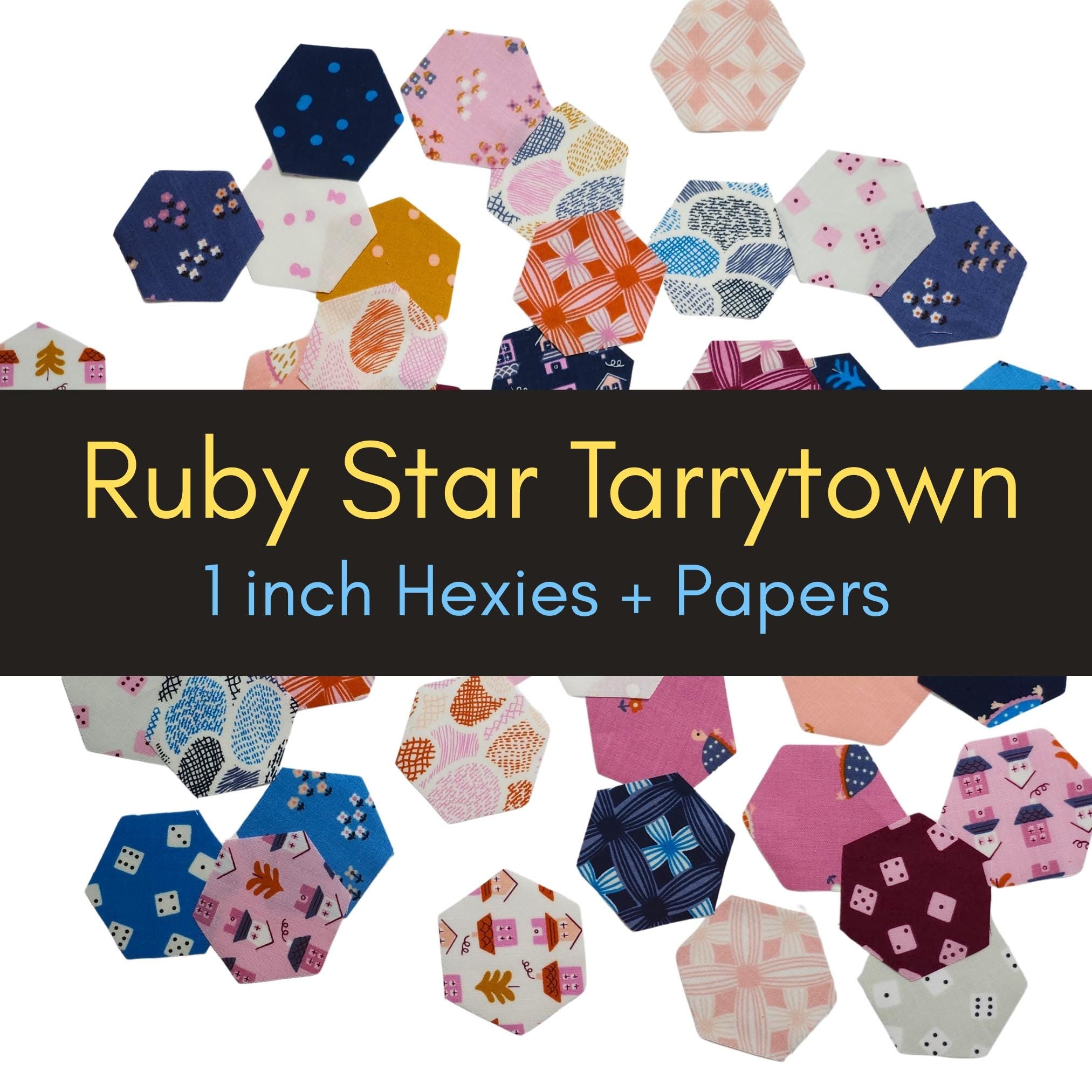 42 Ruby Star Society Tarrytown hexies 1 inch die cut, plus paper templates; English Paper Piecing (EPP); precut fabric hexagons