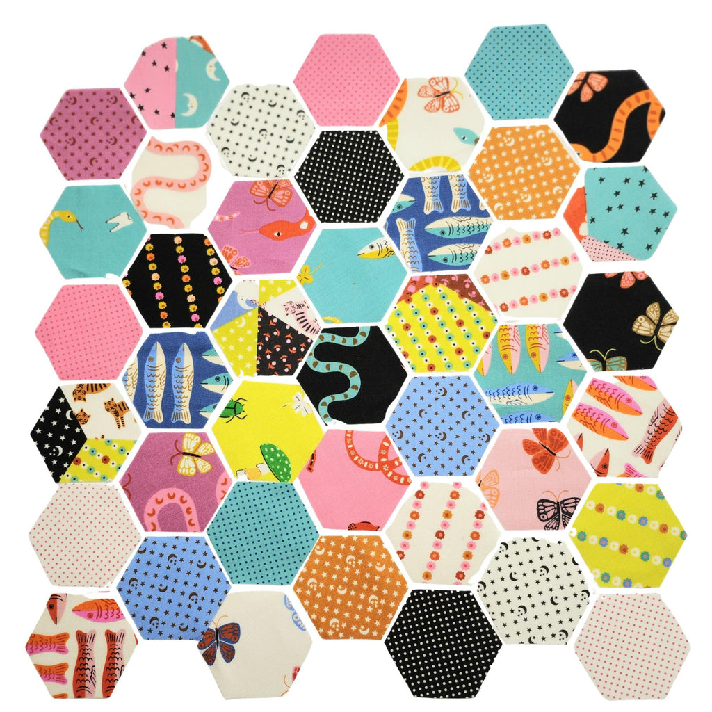 42 precut hexagons Ruby Star Society ooh Lucky Lucky 1 inch die cut hexies, plus paper templates; English Paper Piecing (EPP), Alexia Abegg