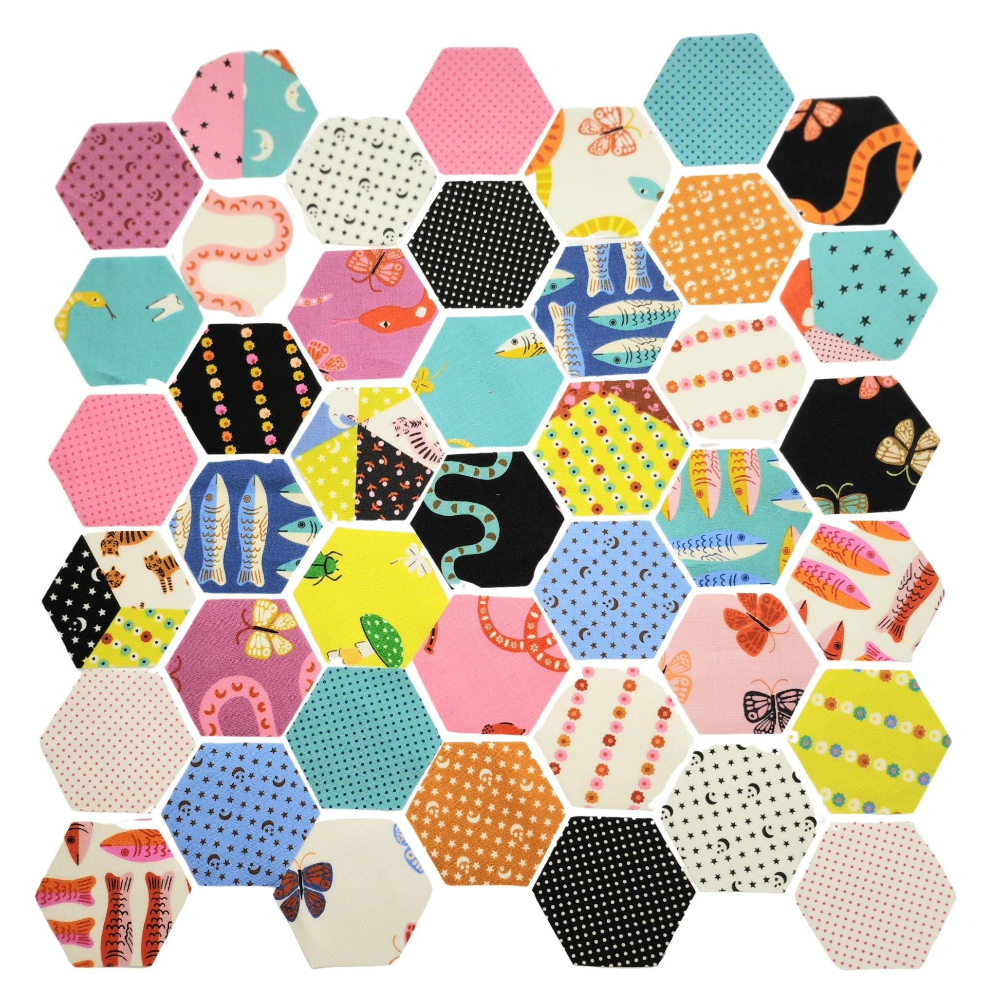 42 precut hexagons Ruby Star Society ooh Lucky Lucky 1 inch die cut hexies, plus paper templates; English Paper Piecing (EPP), Alexia Abegg