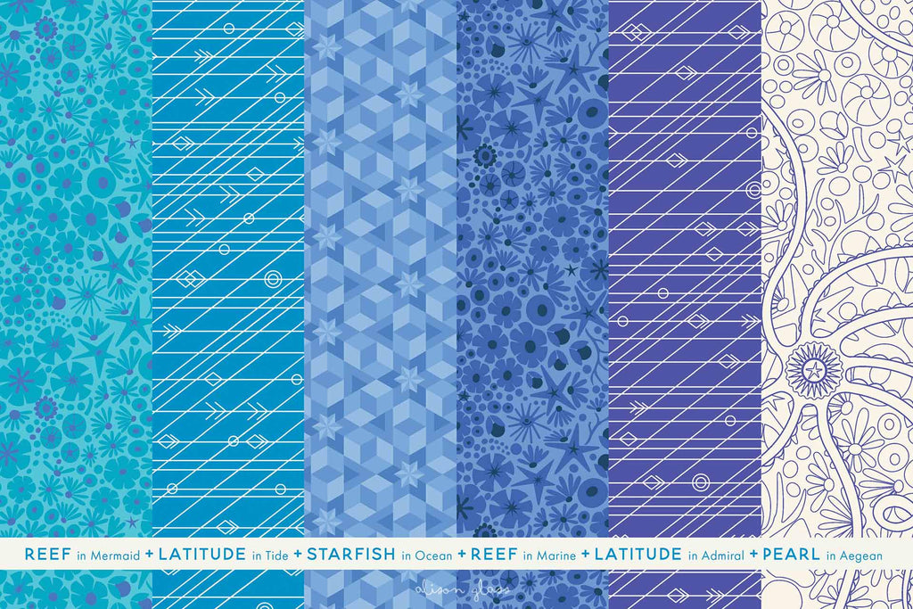 48 precut hexagons Alison Glass Diving Board 1 inch die cut hexies and paper templates for English Paper Piecing (EPP) out of print fabric