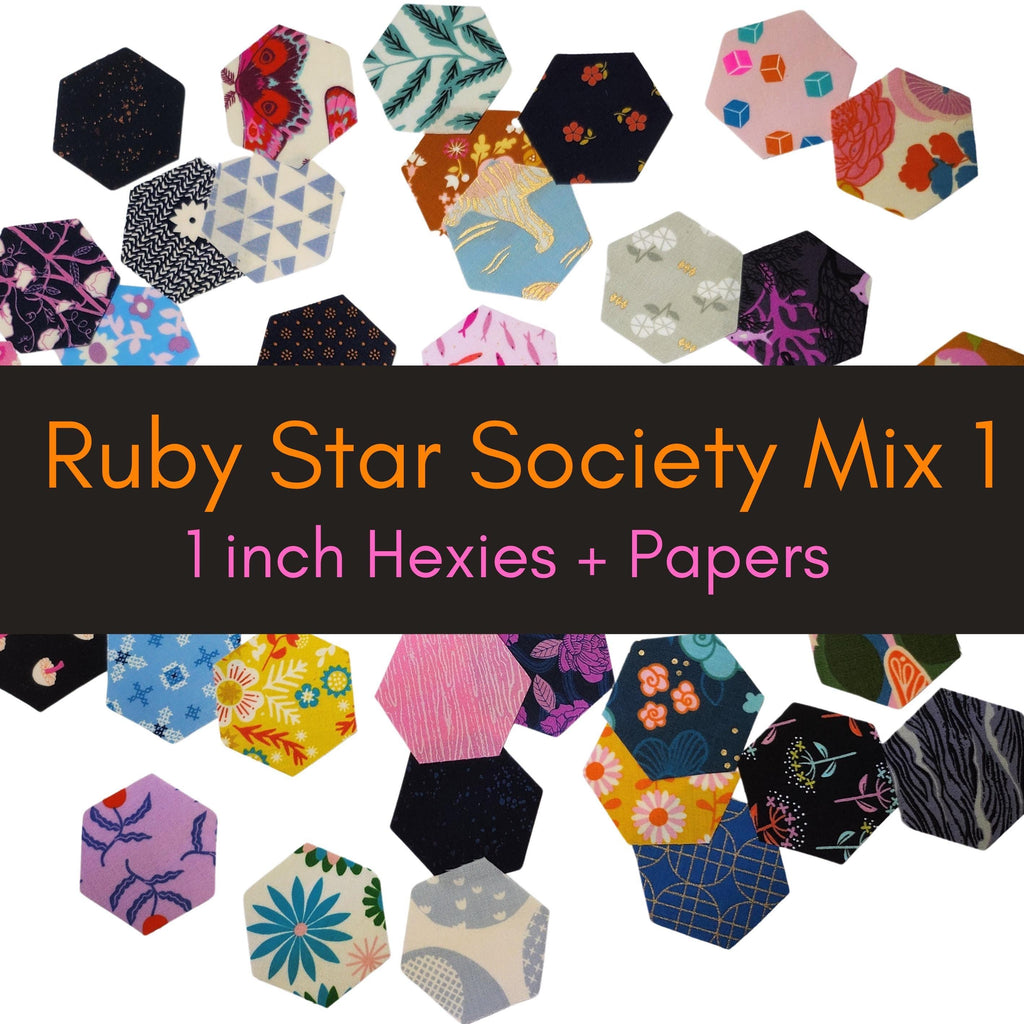 42 precut hexagons Ruby Star Society Mix one: 1 inch die cut hexies and paper templates with no duplicates for English Paper Piecing (EPP)