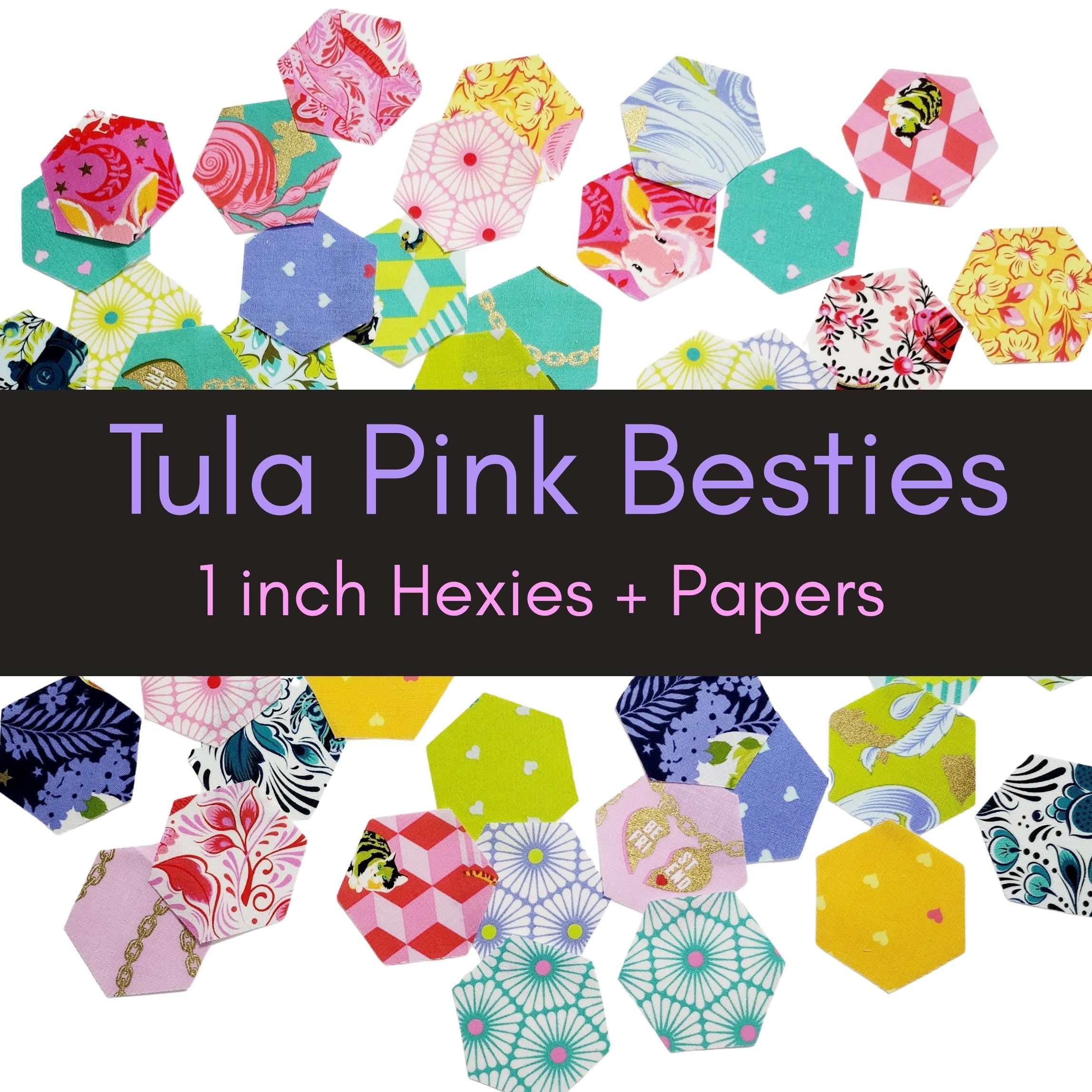 42 precut hexagons Tula Pink Besties hexies 1 inch die cut assortment, plus paper templates English Paper Piecing, EPP