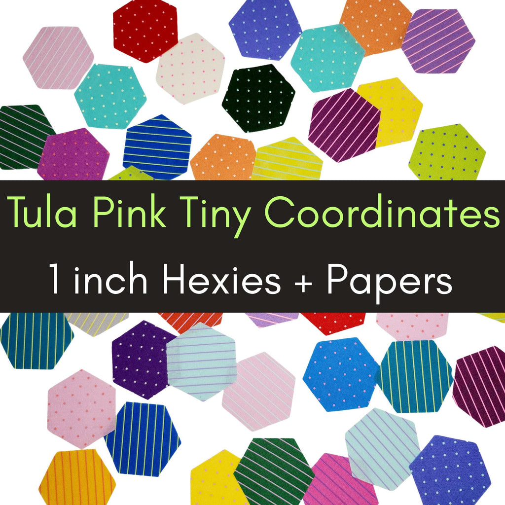 42 precut hexagons Tula Pink Tiny Coordinates 1 inch die cut fabric hexies plus paper templates for English Paper Piecing (EPP) flora hexies