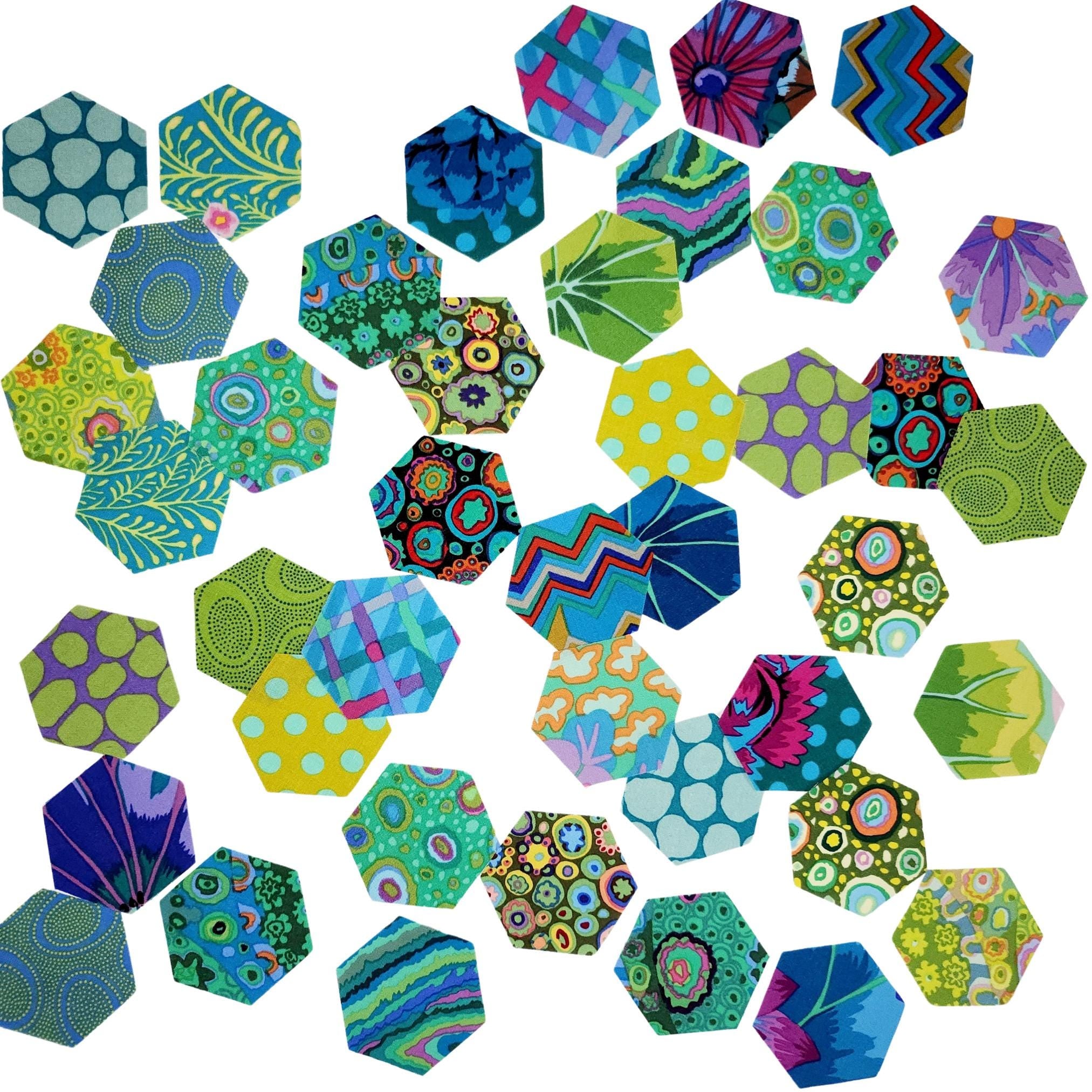 42 precut hexagons Kaffe Fassett Island 1 inch die cut hexies and paper templates; English Paper Piecing (EPP); patchwork fabric