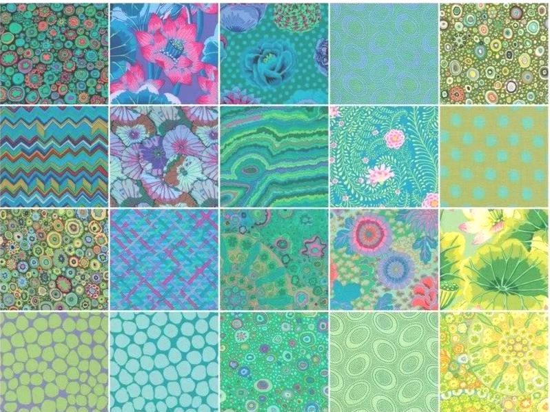 42 precut hexagons Kaffe Fassett Island 1 inch die cut hexies and paper templates; English Paper Piecing (EPP); patchwork fabric