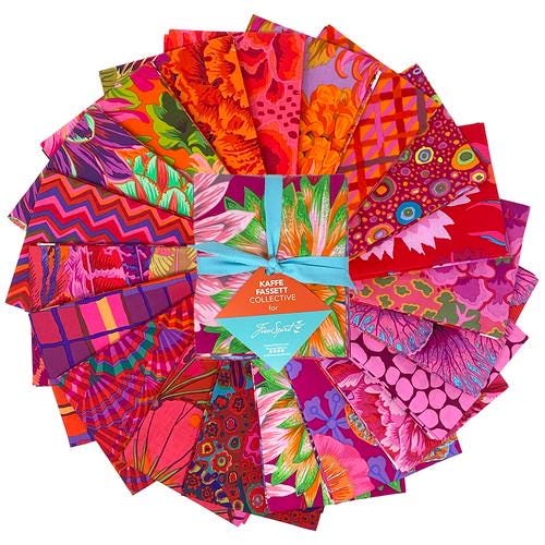 42 precut hexagons Kaffe Fassett Ruby 1 inch die cut hexies and paper templates; English Paper Piecing (EPP); precut patchwork fabric by Florahexies