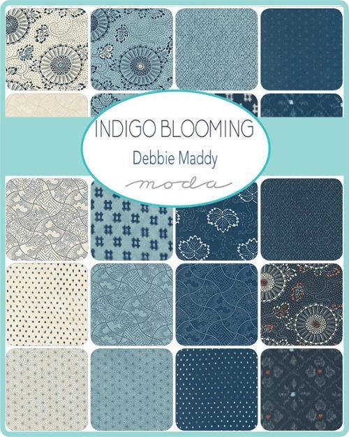 42 precut hexagons Debbie Maddy Indigo Blooming 1 inch die cut, plus papers; Japan inspired hexies for English Paper Piecing (EPP)