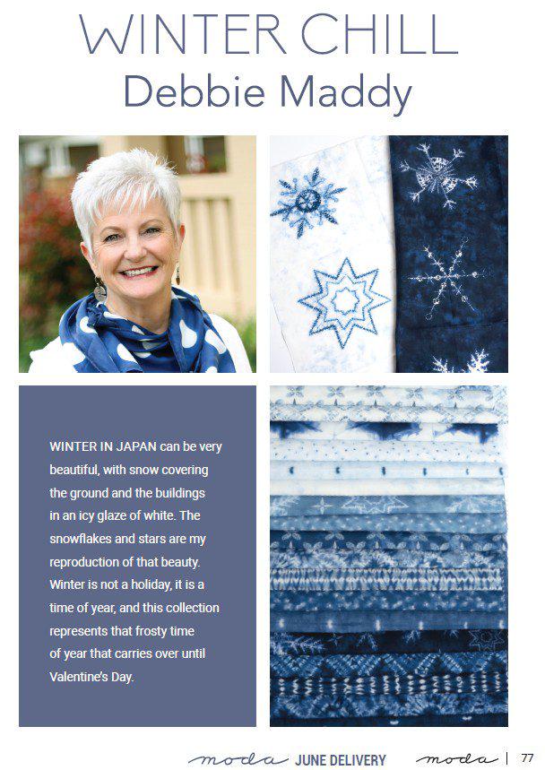 42 precut hexagons Debbie Maddy Winter Chill 1 inch die cut, plus papers; rare and out of print fabric hexies. English Paper Piecing (EPP)