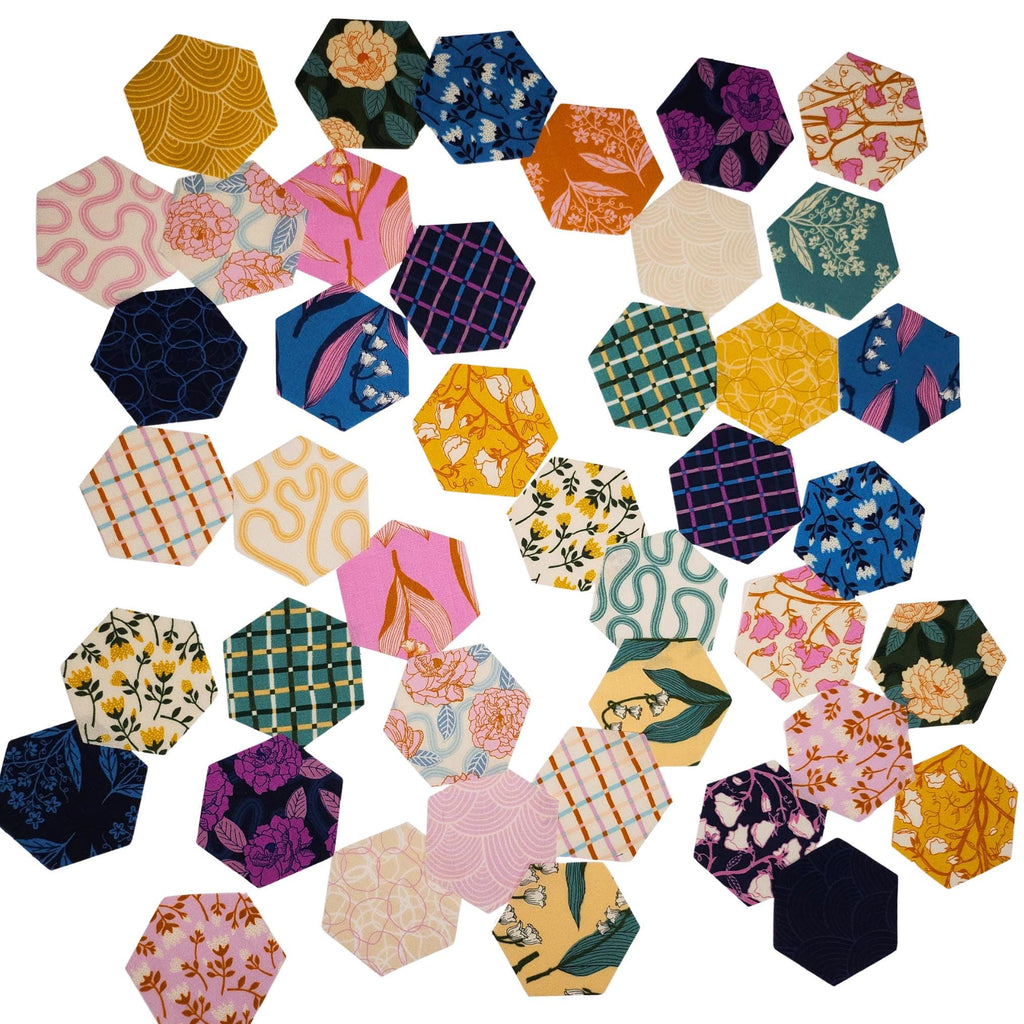 Ruby Star Society Verbena 1 inch die cut hexies (42) and papers; English Paper Piecing (EPP); quilting; Moda fabric, Jen Hewett