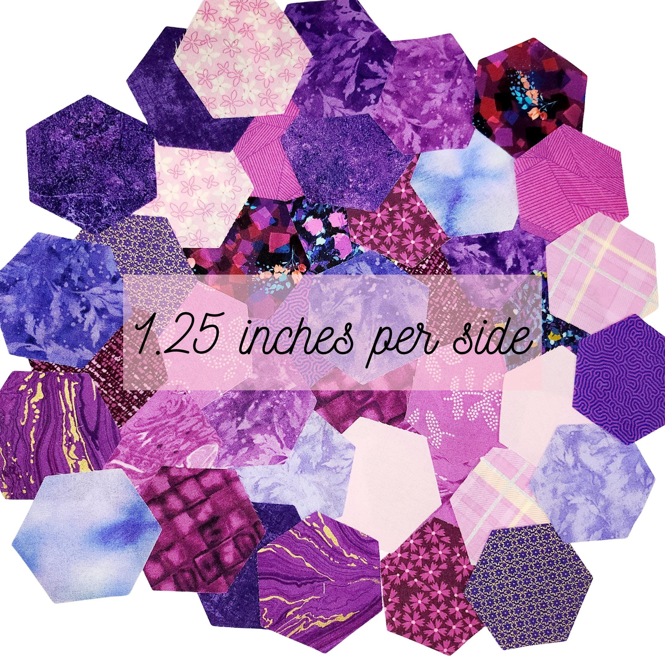 42 precut hexagons in curated purple mix die cut hexies and paper templates for English Paper Piecing EPP in 3 sizes: 0.75&quot;, 1&quot;, 1.25&quot; by Flora hexies