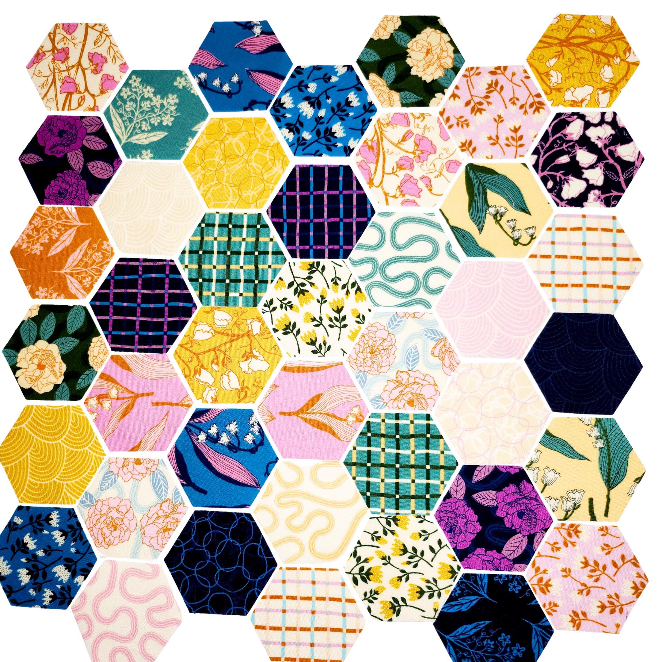 Ruby Star Society Verbena 1 inch die cut hexies (42) and papers; English Paper Piecing (EPP); quilting; Moda fabric, Jen Hewett