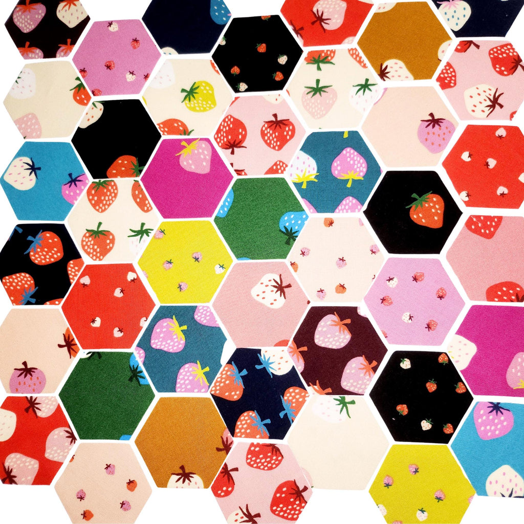 Ruby Star Society Strawberry 1 inch die cut hexies (42) and paper templates; English Paper Piecing (EPP); precut hexagons Kim Kight