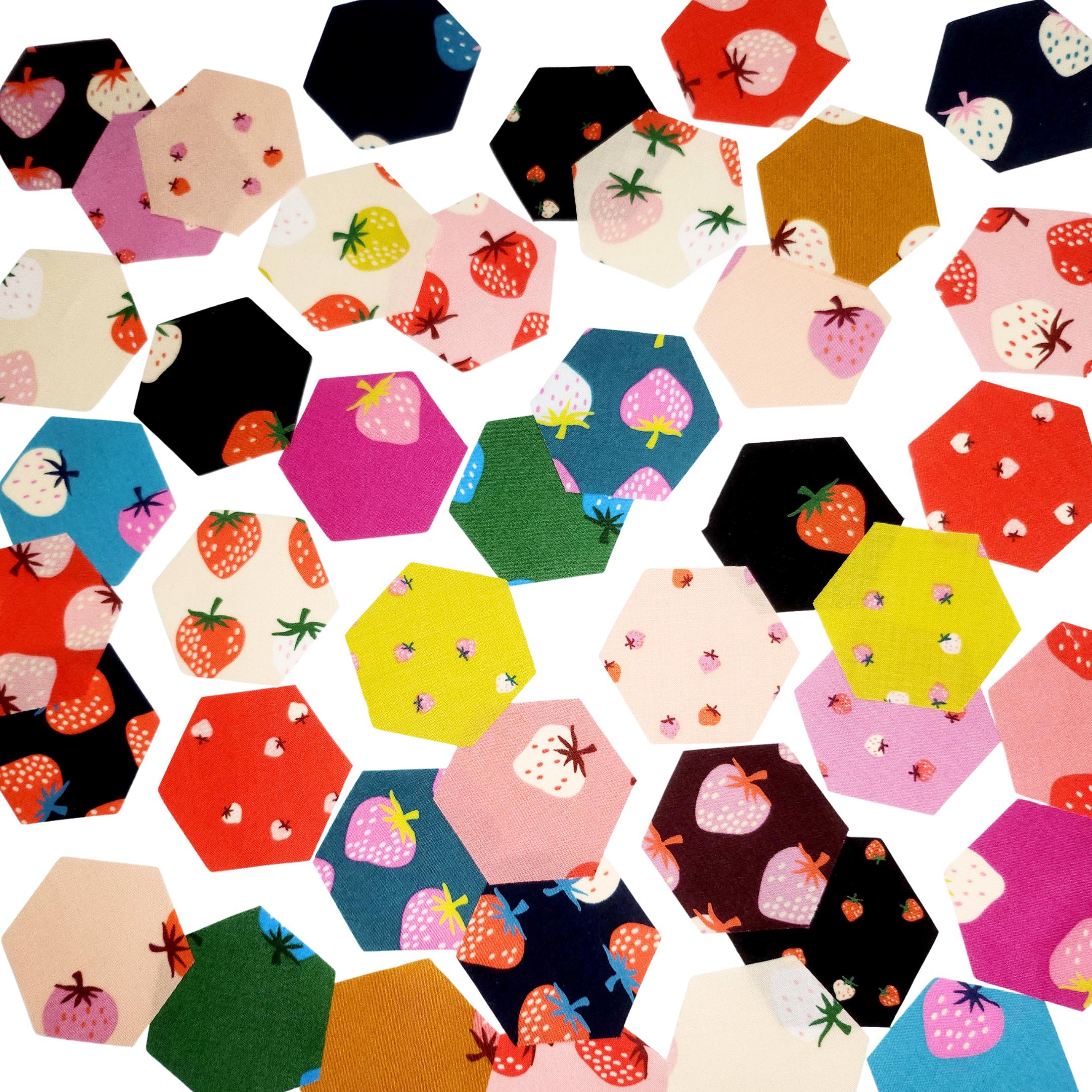 Ruby Star Society Strawberry 1 inch die cut hexies (42) and paper templates; English Paper Piecing (EPP); precut hexagons Kim Kight