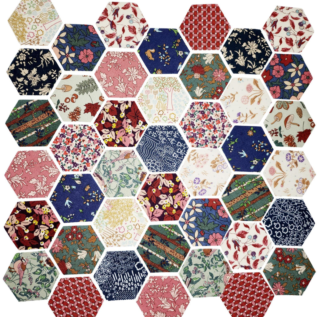 EPP Kit Liberty Fabrics Hexies: Woodland Walk Autumn Berries, 42 Precut 1-inch Hexagons + Papers