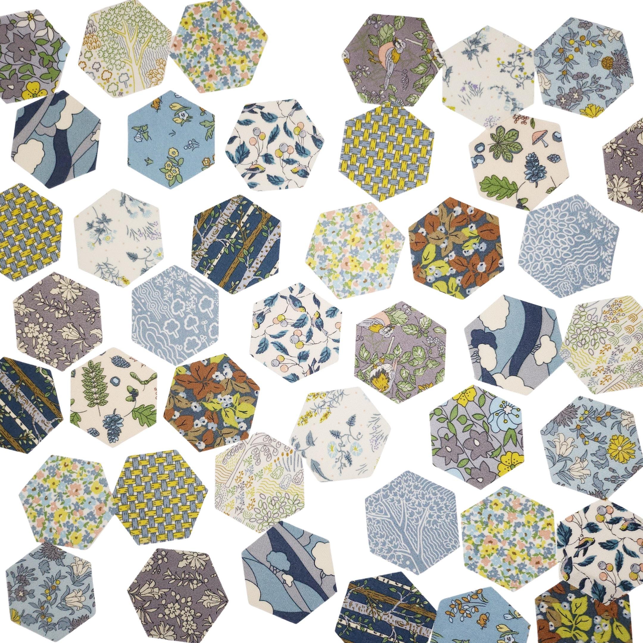 EPP Kit Liberty Fabrics Hexies: Woodland Walk Misty Morning, 42 precut 1-inch hexagons + Paper Templates