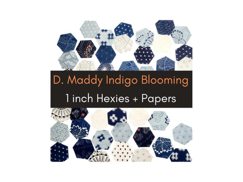 EPP Indigo Blooming Fabric Hexies: 1-inch Japanese Repro Fabrics, Papers (42pcs)