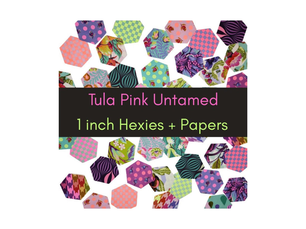 42 precut hexagons Tula Pink Untamed hexies 1 inch die cut assortment, plus paper templates English Paper Piecing, EPP