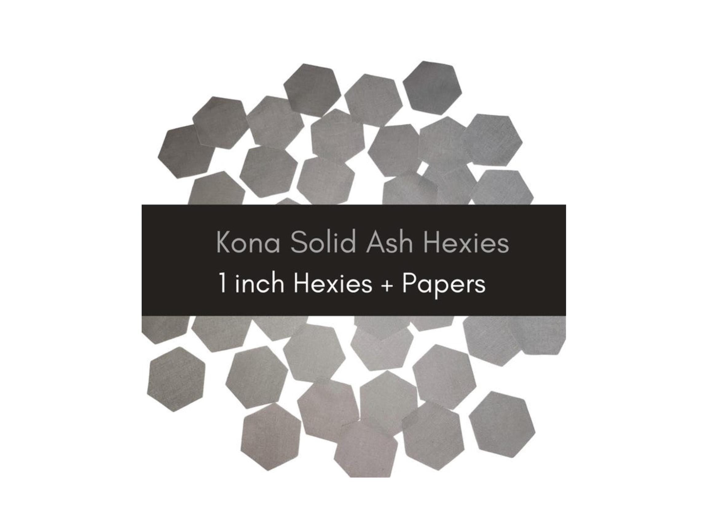 42 precut hexagons Kona Solid Ash 1 inch die cut hexies and paper templates; English Paper Piecing (EPP) fabric, Robert Kaufman