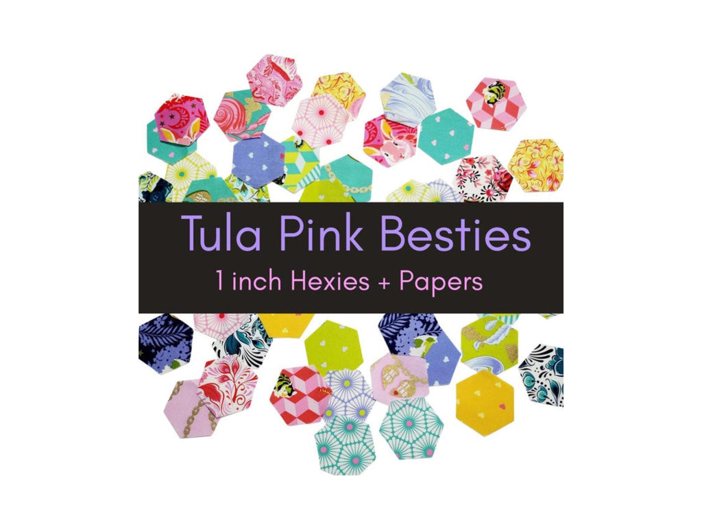 42 precut hexagons Tula Pink Besties hexies 1 inch die cut assortment, plus paper templates English Paper Piecing, EPP
