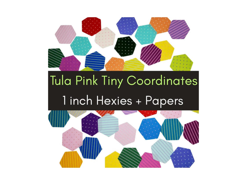42 precut hexagons Tula Pink Tiny Coordinates 1 inch die cut fabric hexies plus paper templates for English Paper Piecing (EPP) flora hexies