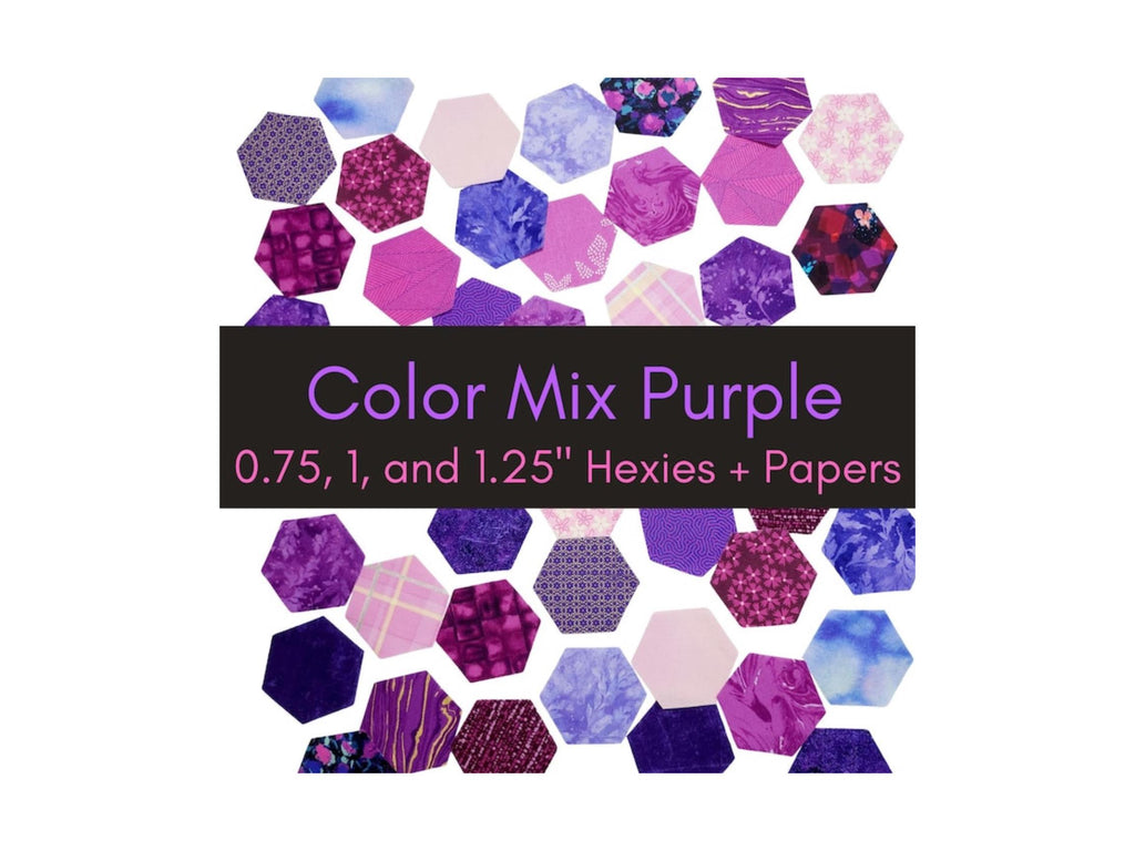 42 precut hexagons in curated purple mix die cut hexies and paper templates for English Paper Piecing EPP in 3 sizes: 0.75&quot;, 1&quot;, 1.25&quot;