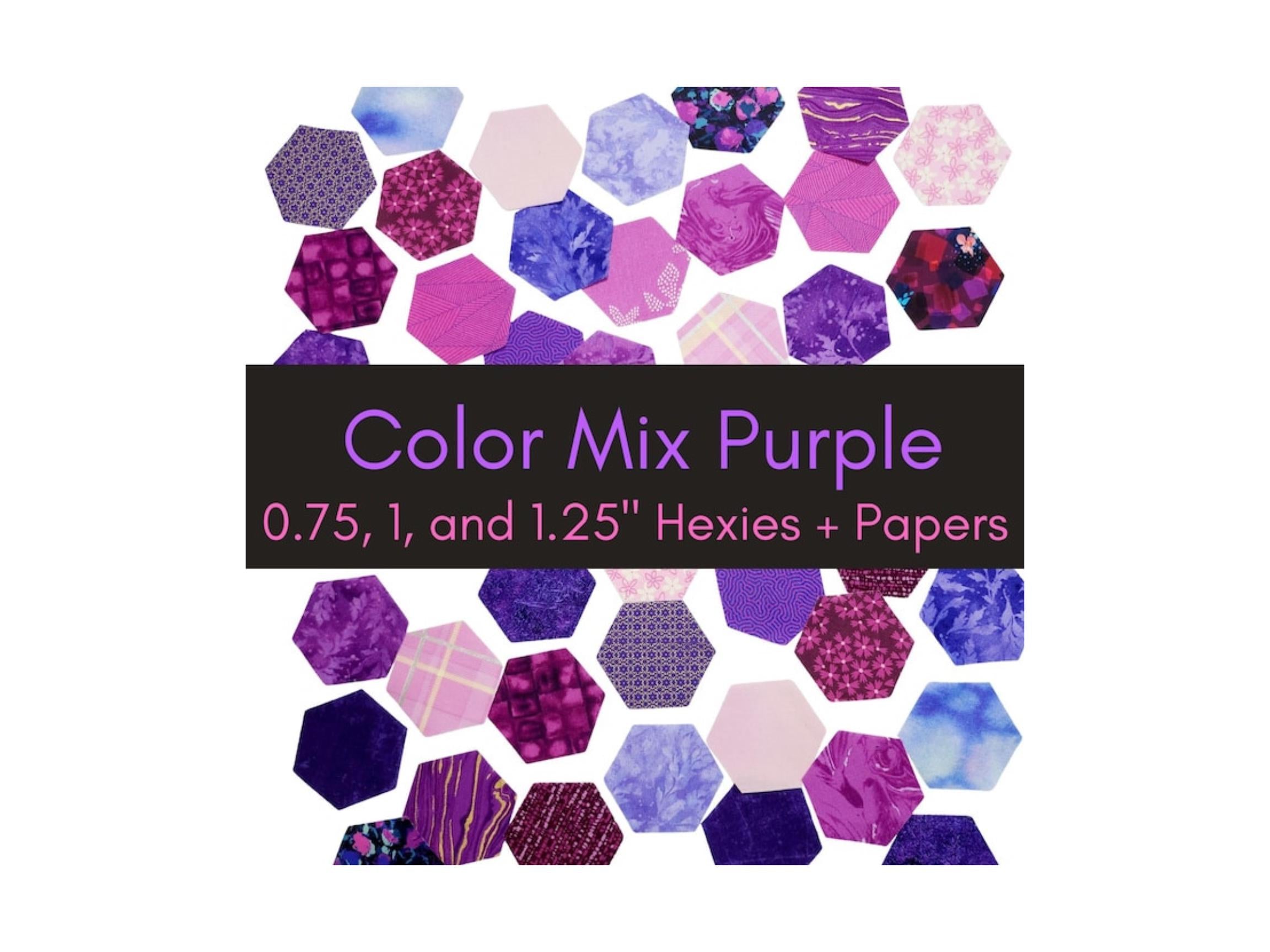 42 precut hexagons in curated purple mix die cut hexies and paper templates for English Paper Piecing EPP in 3 sizes: 0.75&quot;, 1&quot;, 1.25&quot;